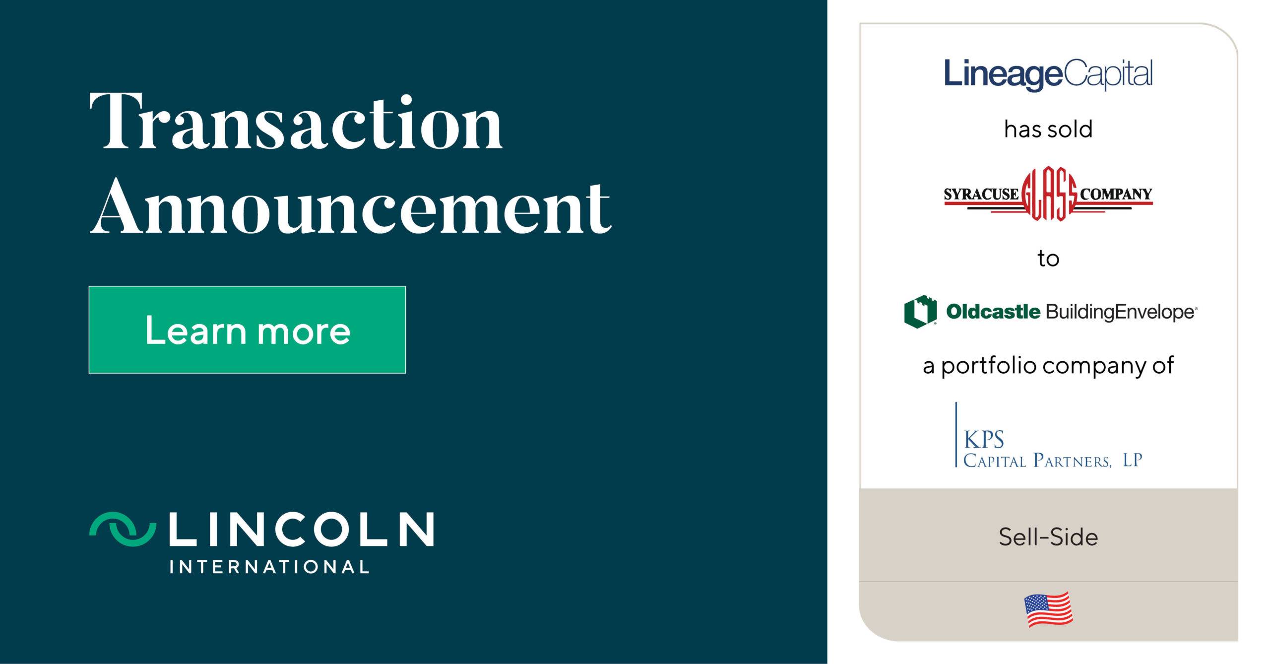 Lineage Capital has sold Syracuse Glass Company to Oldcastle