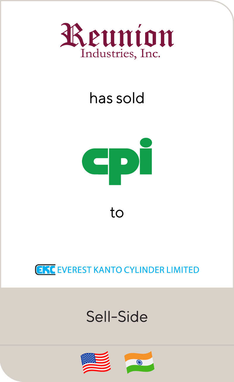 Reunion Industries in the Section 363 sale of CP Industries to Everest Kanto Cylinder